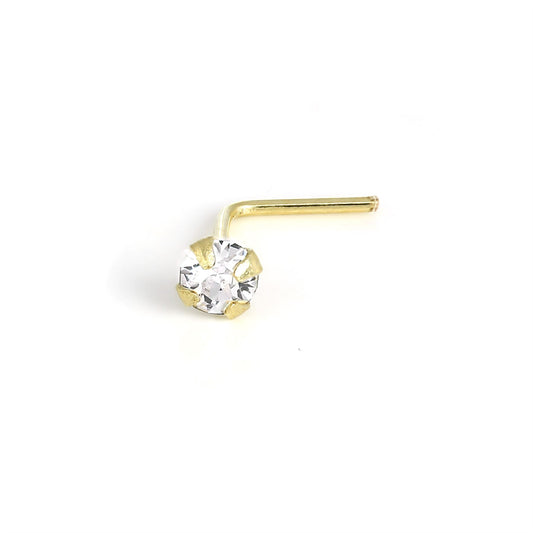 9ct Gold L-Shaped Crystal Nose Stud 1.5mm - 2.5mm - jewellerybox