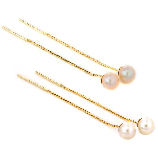 9ct Gold & Freshwater Pearl Pull Through Threader Earrings