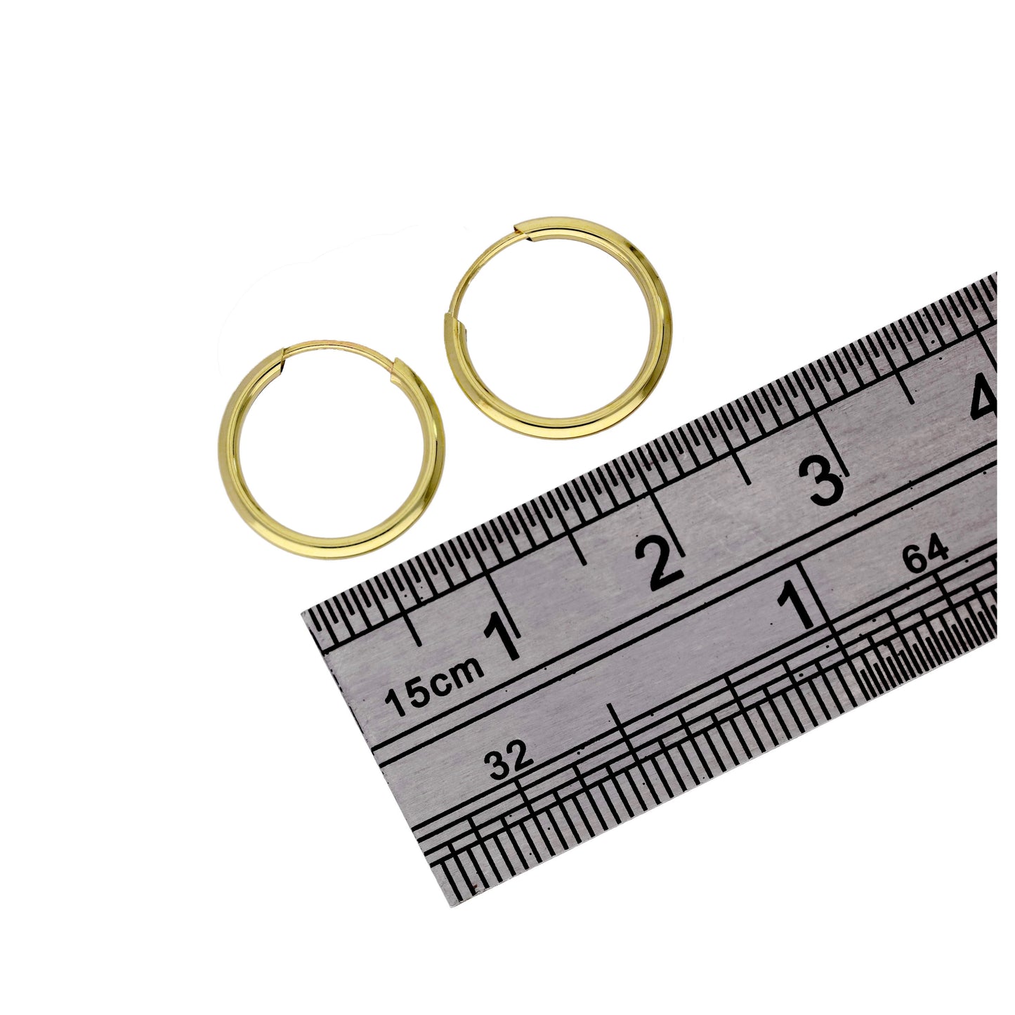 9ct Yellow Gold Plain 13mm Hoop Earrings