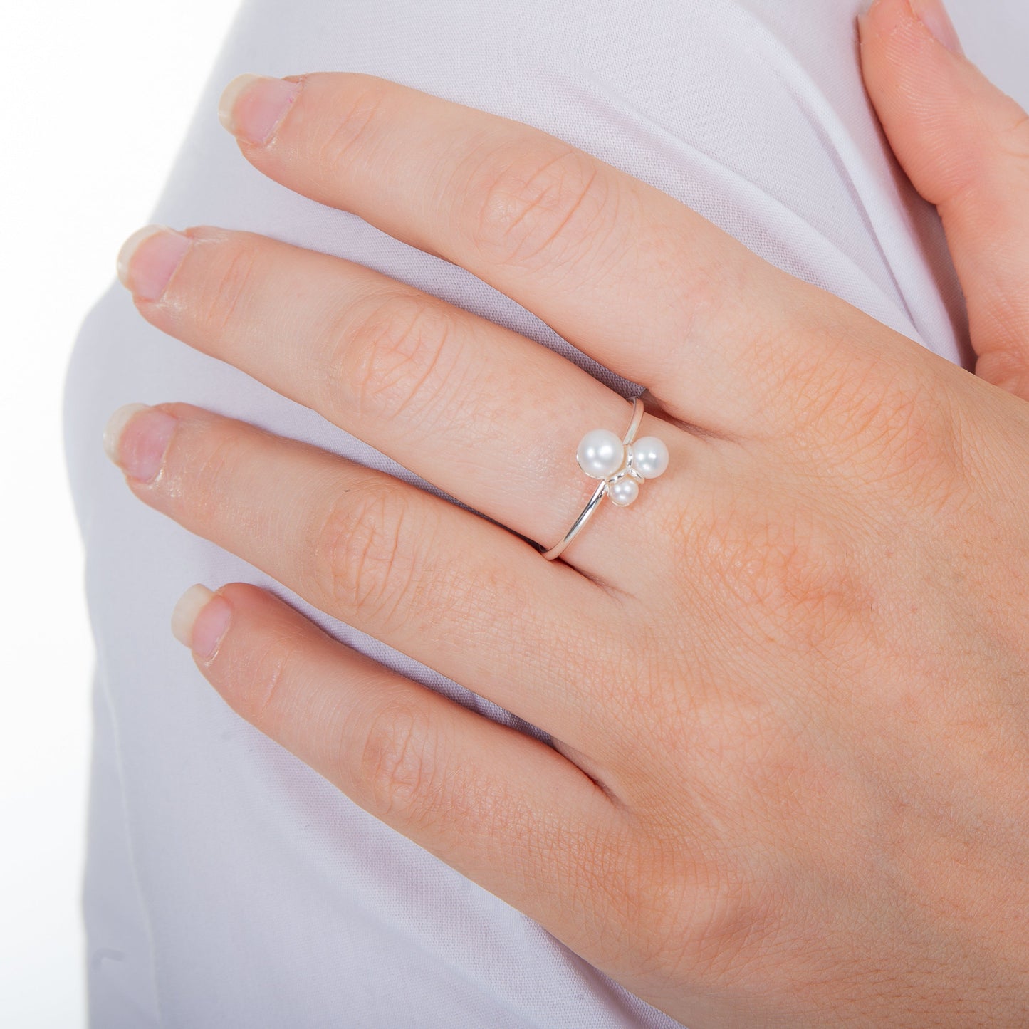 Sterling Silver Adjustable Triple Pearl Ring