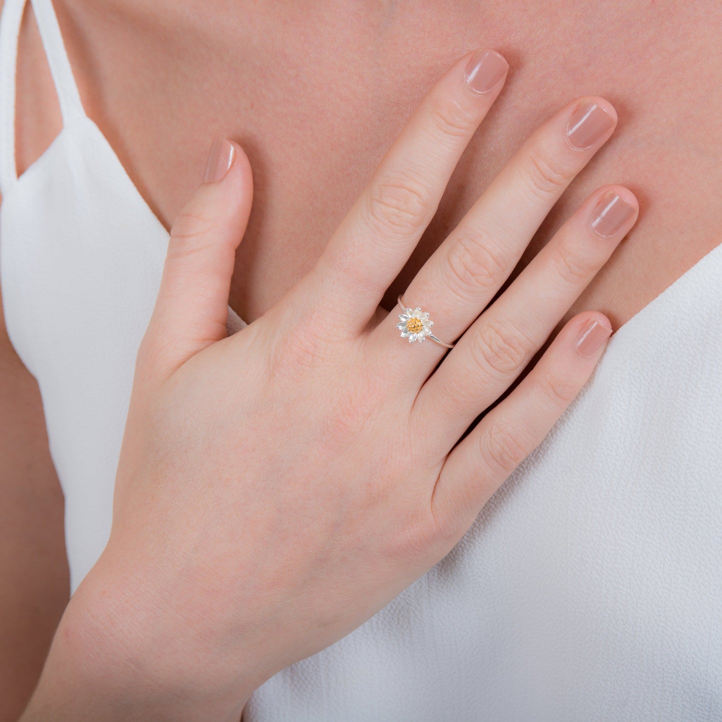 Gold Plated Sterling Silver Daisy Adjustable Ring