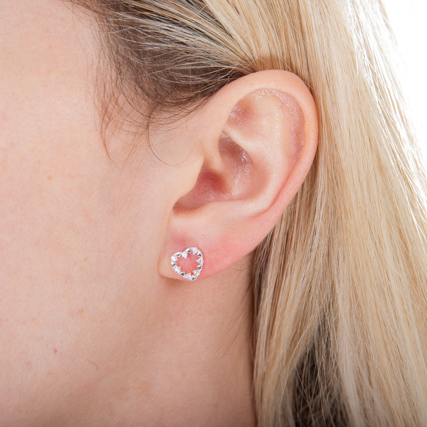 Sterling Silver & CZ Open Heart Earrings