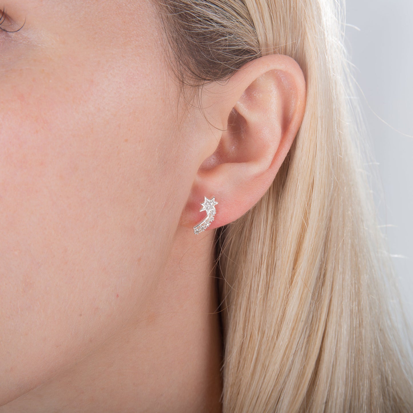 Sterling Silver & CZ Crystal Shooting Star Stud Earrings