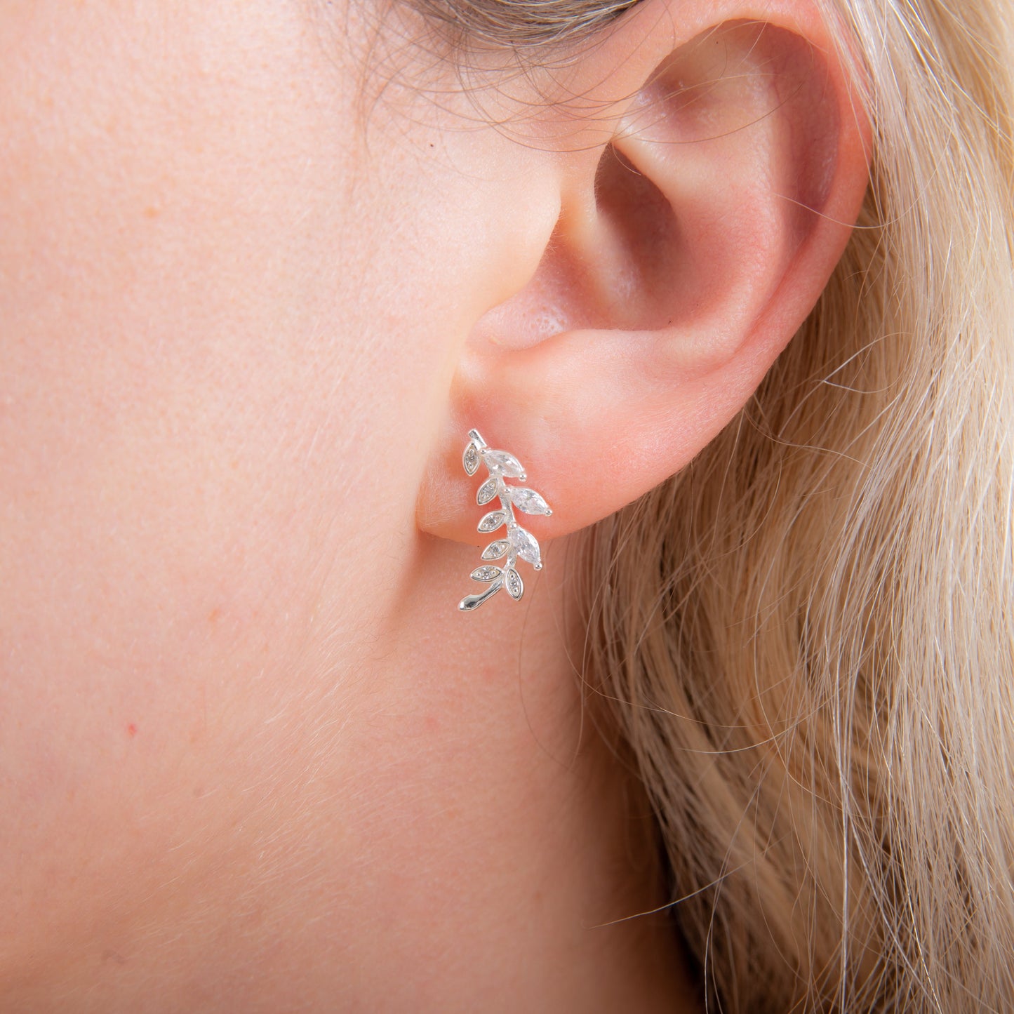 Sterling Silver Olive Branch Stud Earrings