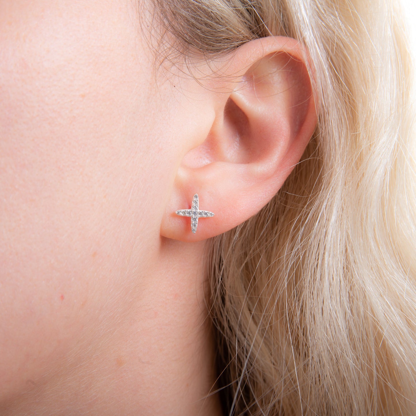 Sterling Silver CZ Encrusted X Criss Cross Stud Earrings