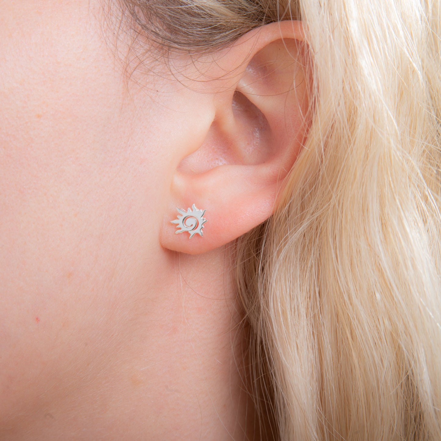 Sterling Silver Spiral Flaming Sun Stud Earrings