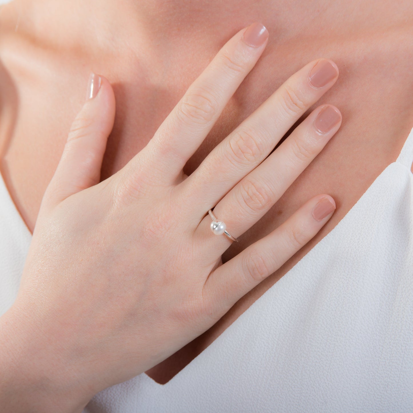 Sterling Silver Adjustable Ring with Pearl