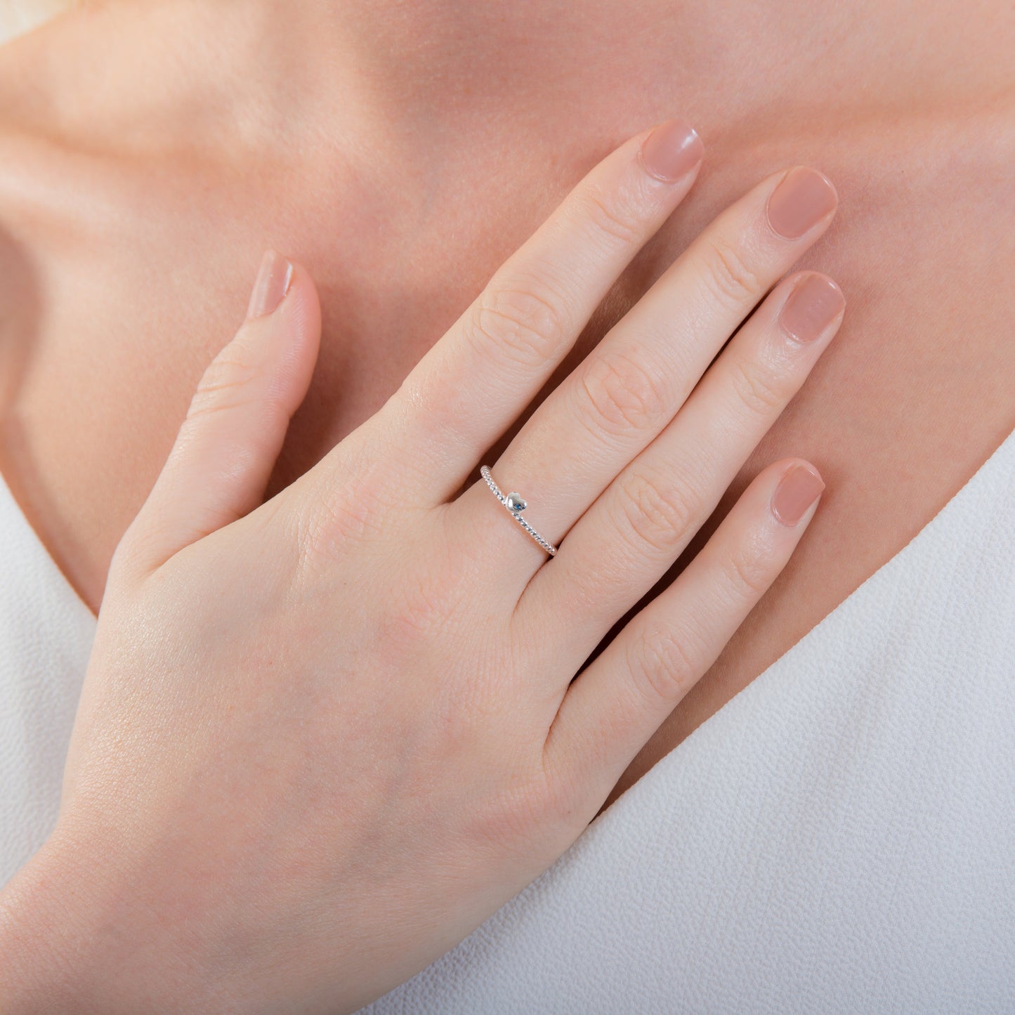 Sterling Silver Beaded Adjustable Ring with Heart