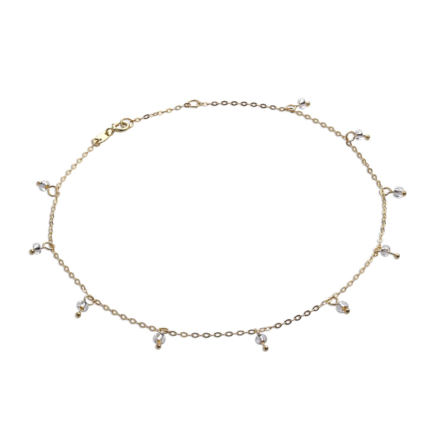 9ct Gold 10 Inch Extender Anklet with 2mm Clear CZ Beads
