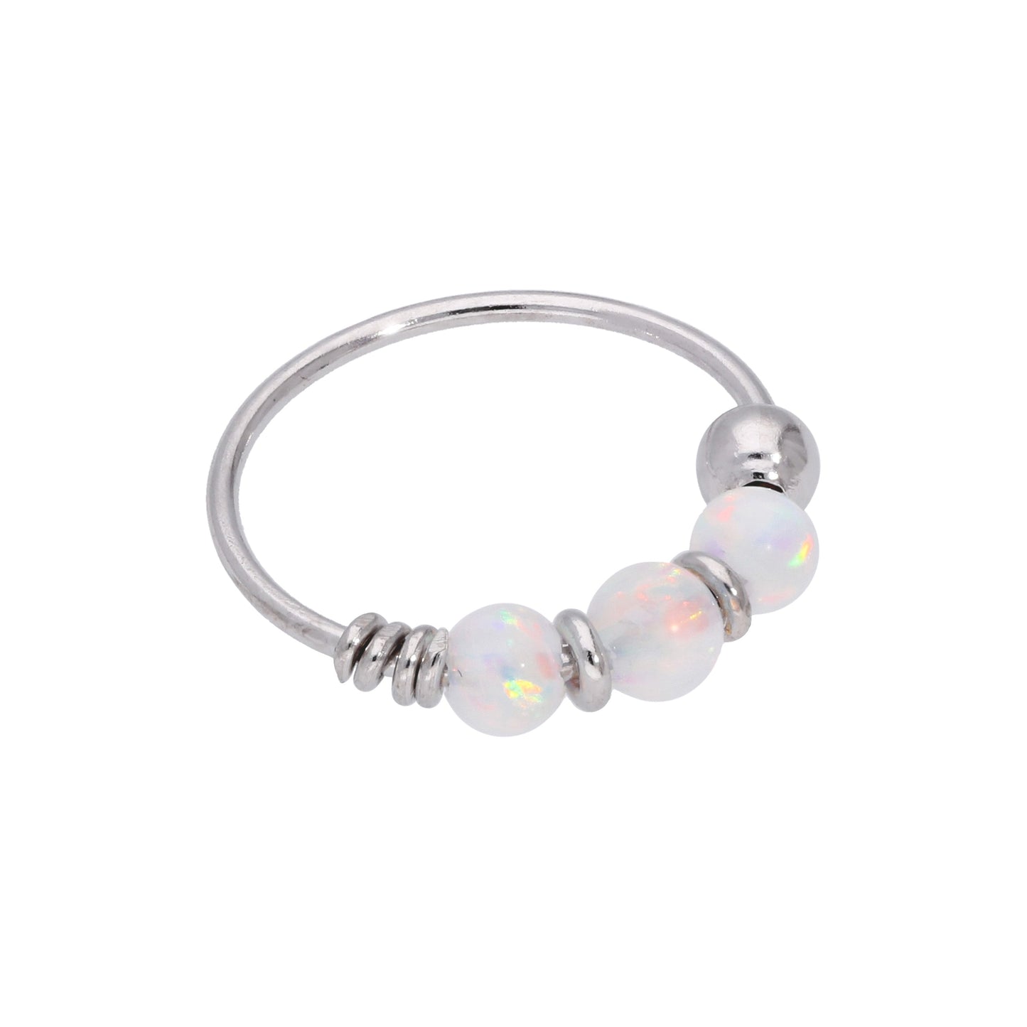 9ct White & Opal Beads Nose Ring