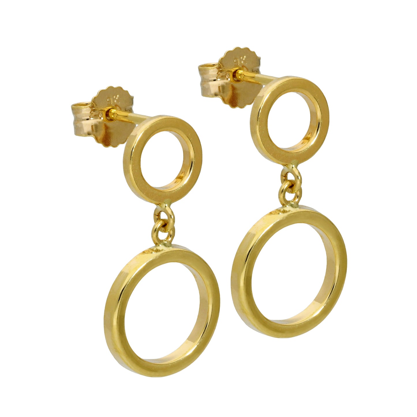 9ct Gold Double Circle Stud Drop Earrings