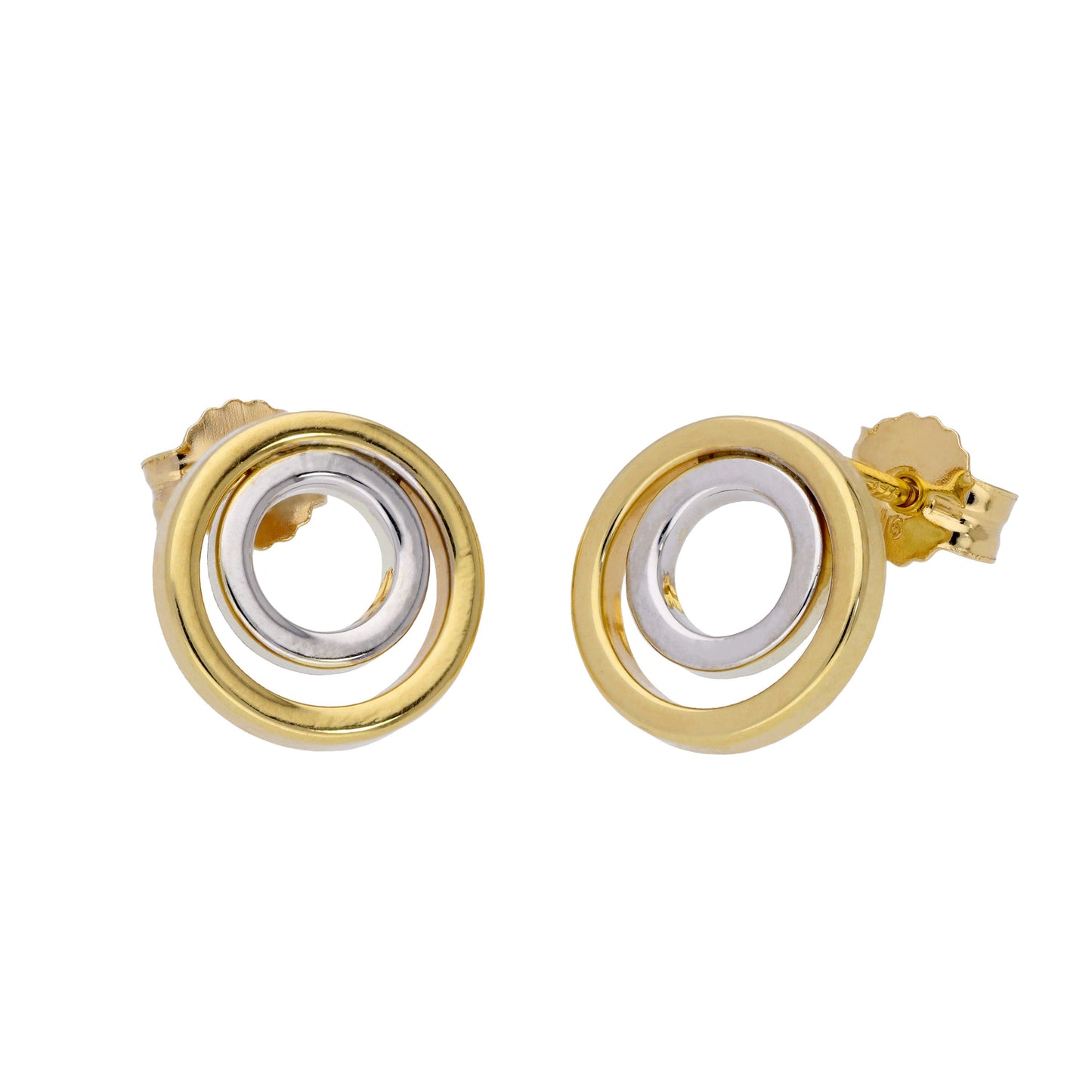 9ct Two Tone Yellow White Gold Double Circle Stud Earrings