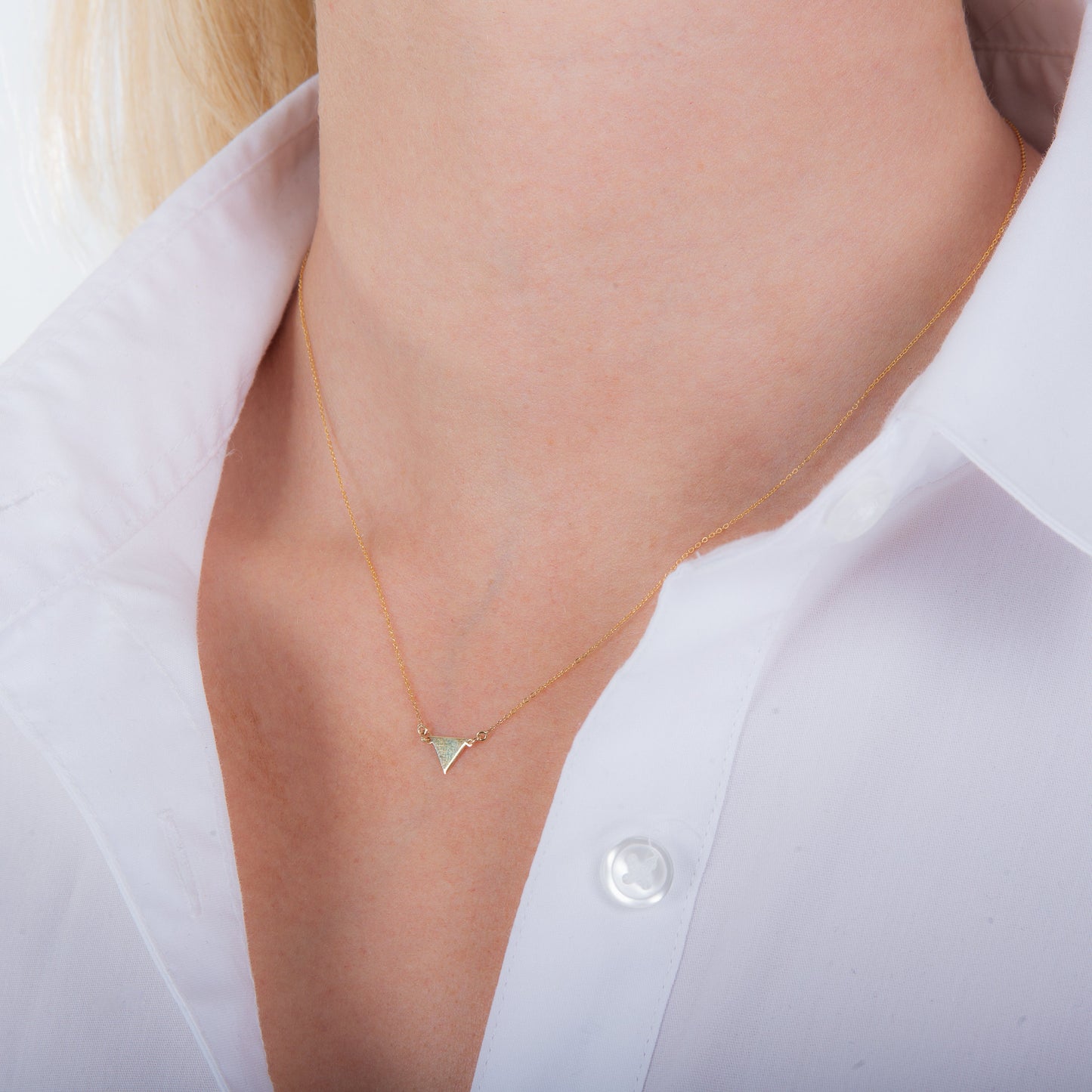 9ct Yellow Gold Flat Triangle Pendant Necklace