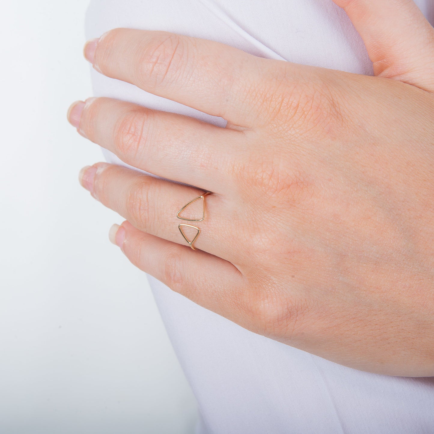 9ct Yellow Gold Double Open Triangle Adjustable Ring