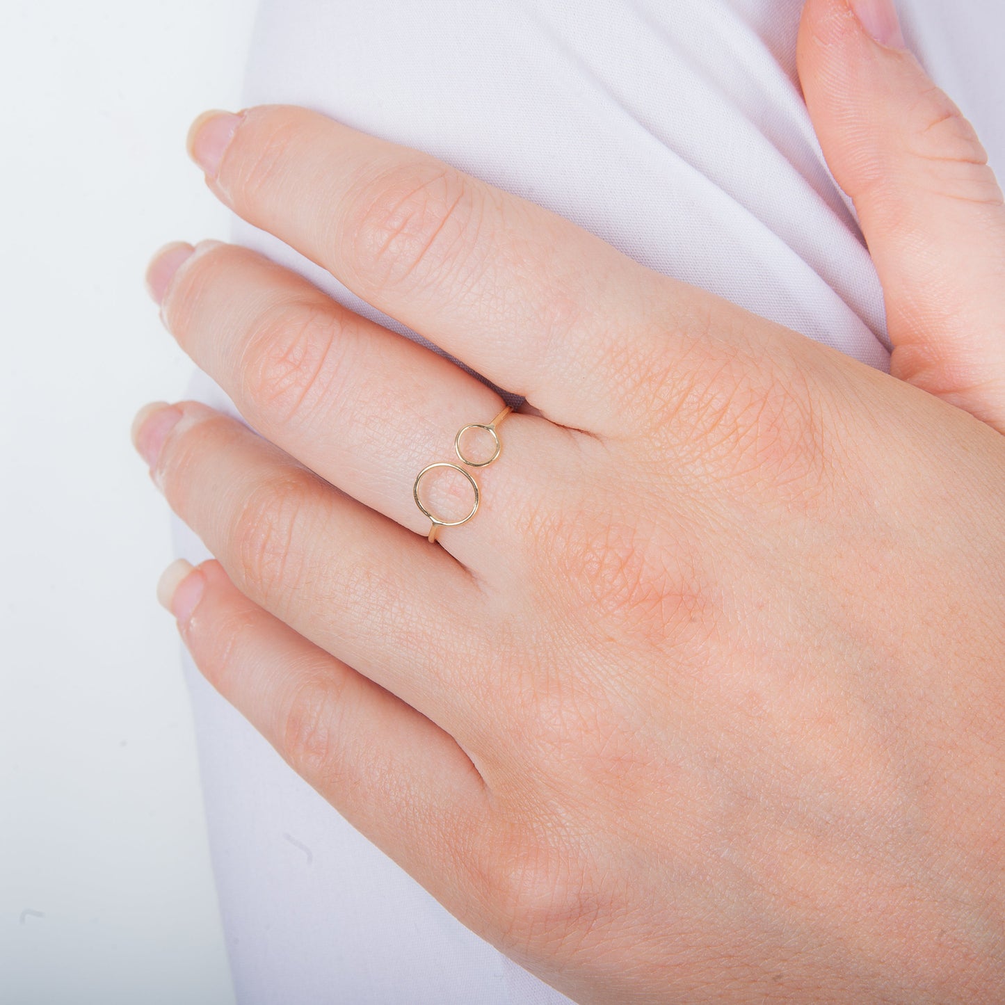 9ct Yellow Gold Double Open Circle Adjustable Ring