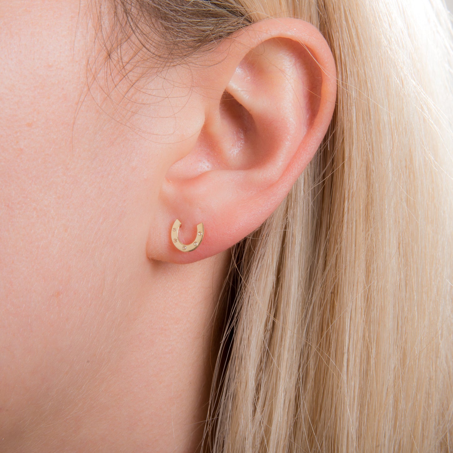 9ct Gold Clear CZ Horseshoe Stud Earrings