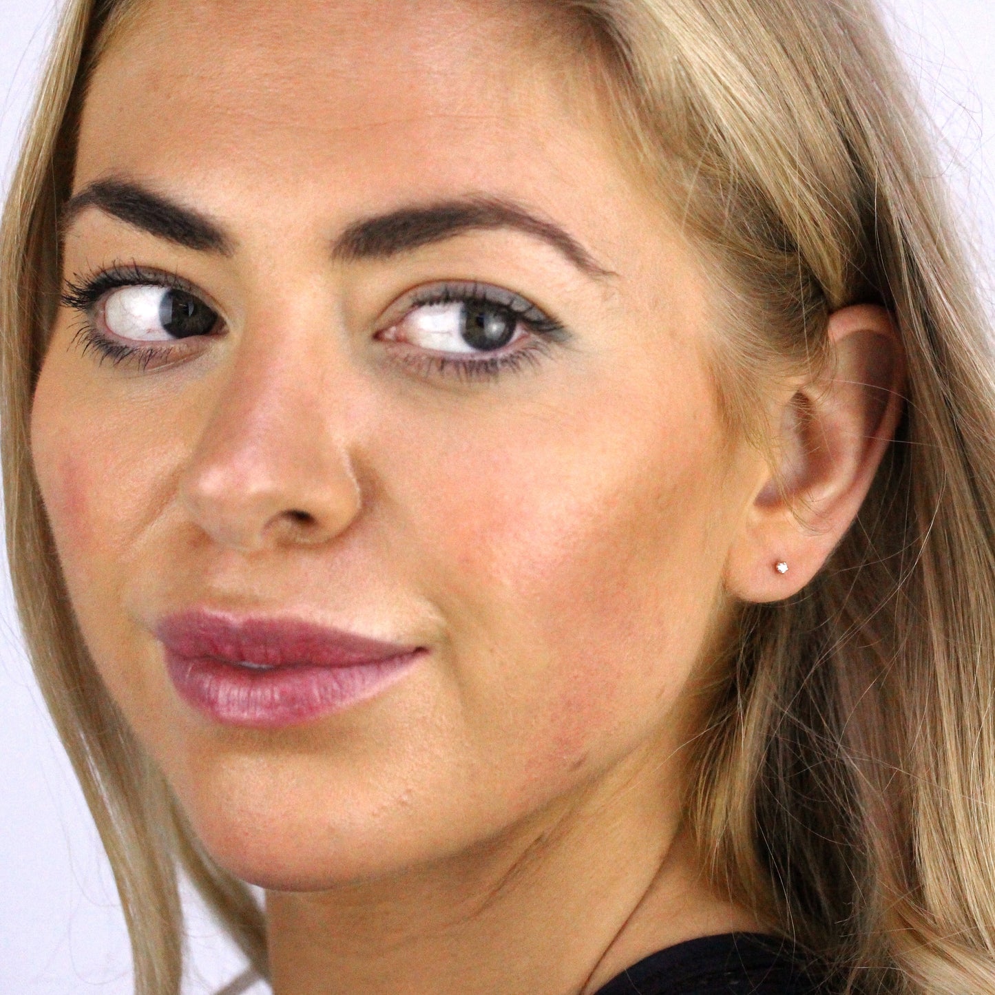 Rose Gold Plated Sterling Silver & 2mm Round CZ Crystal Stud Earrings