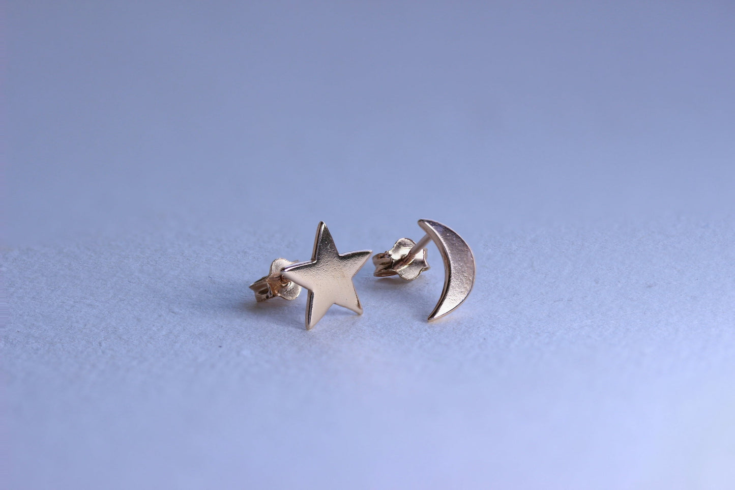 Rose Gold Plated Sterling Silver Moon & Star Stud Earrings
