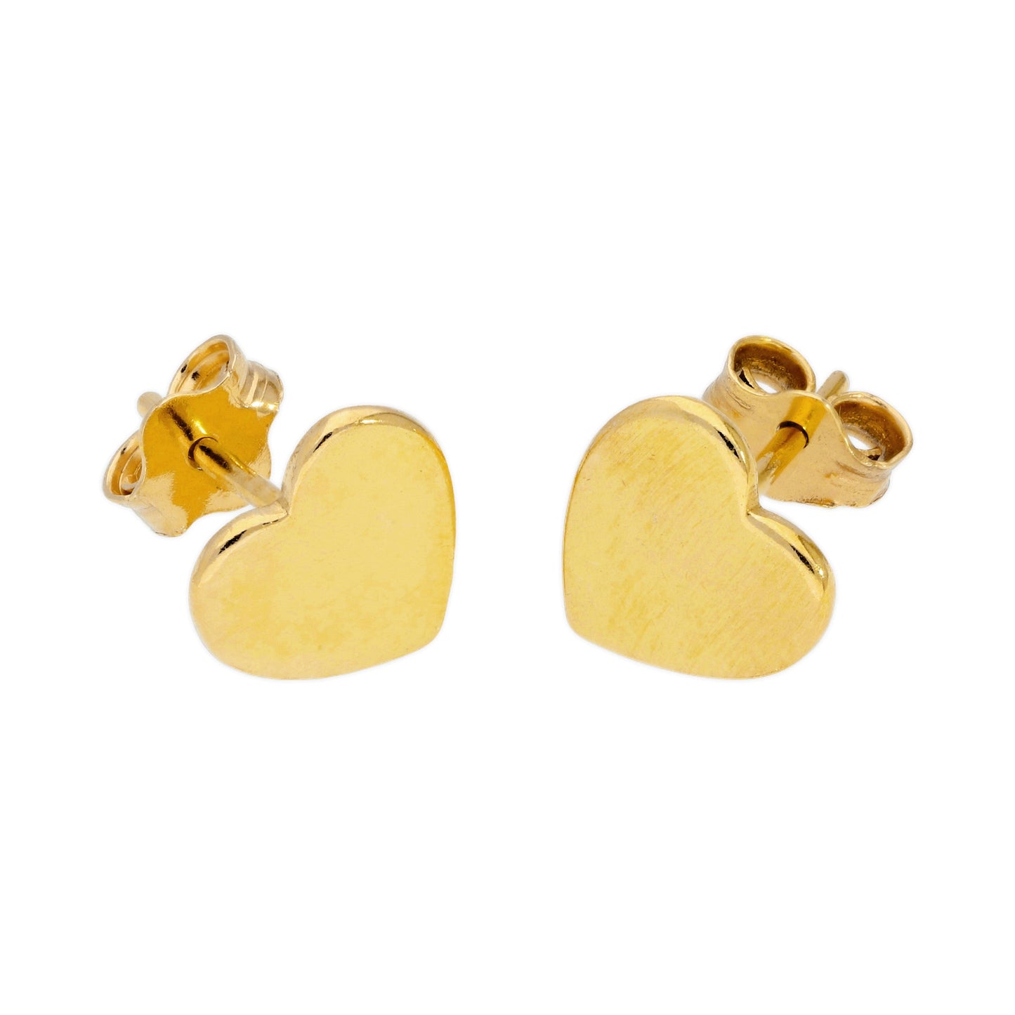 Flat Gold Plated Sterling Silver Heart Stud Earrings