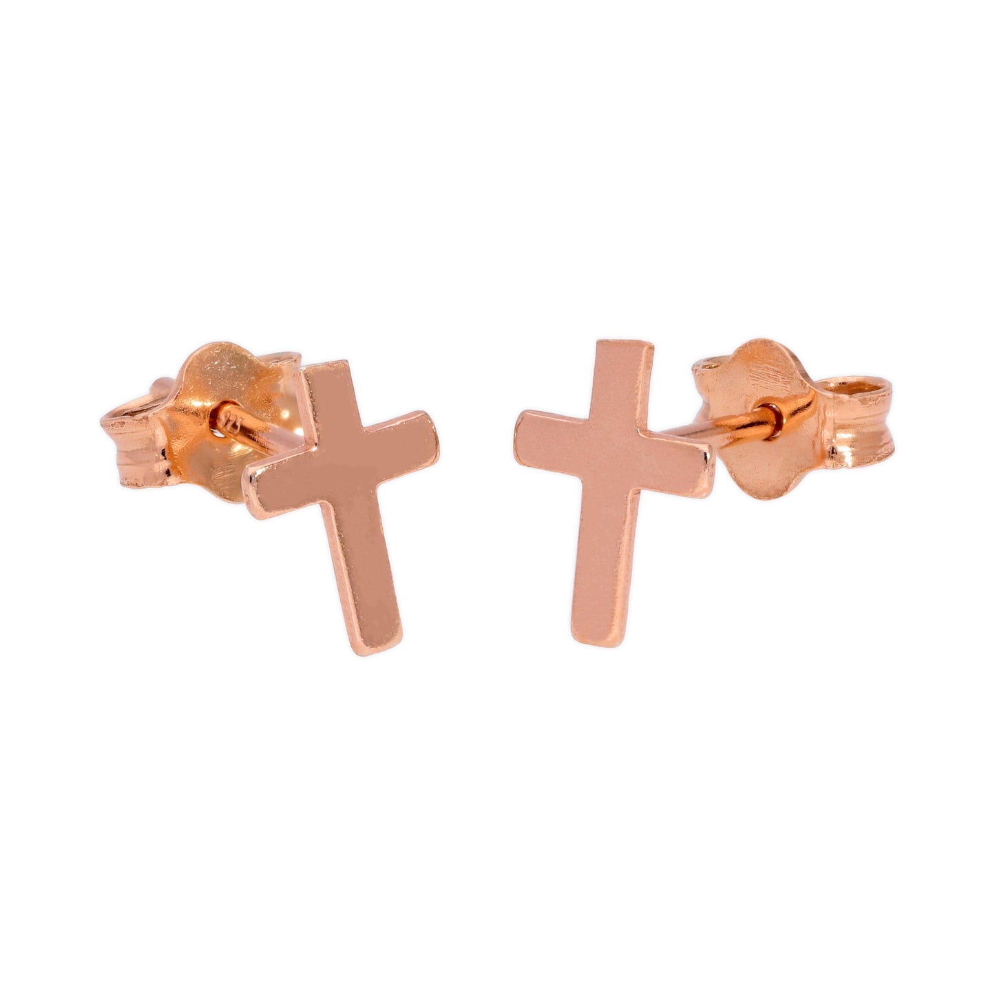Rose Gold Plated Small Sterling Silver Cross Stud Earrings