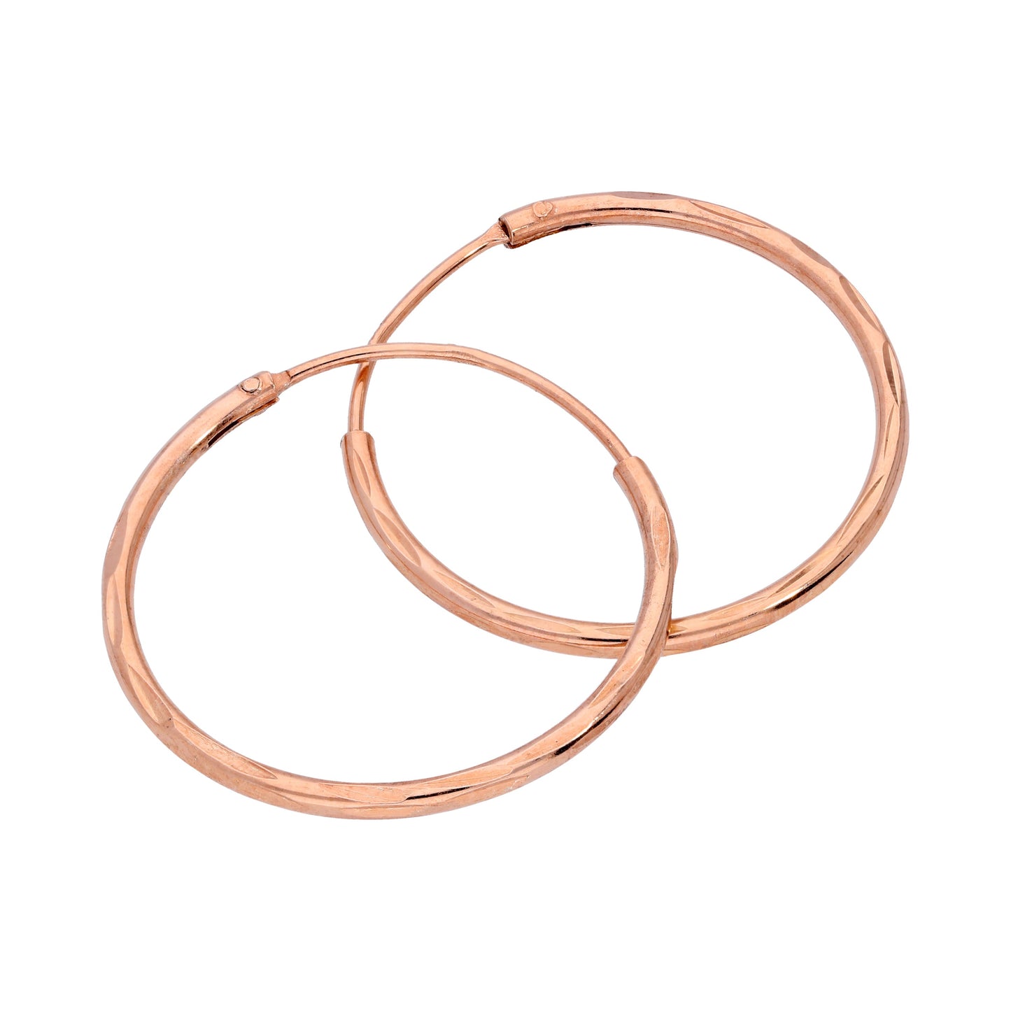 Rose Gold Plated Sterling Silver Diamond Cut Sleeper 8-20mm Hoop Earrings