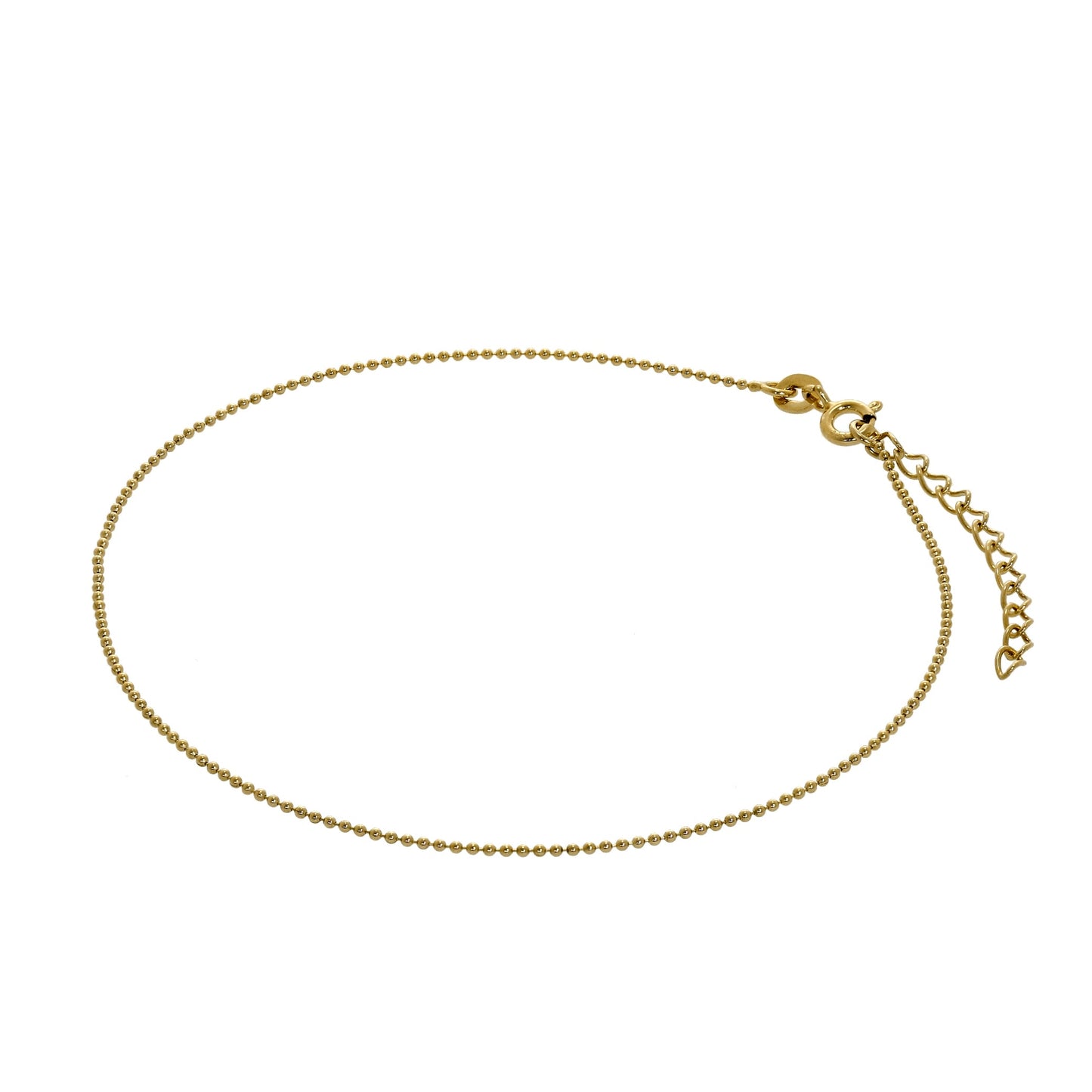 Gold Plated Sterling Silver 1mm Bead Anklet 9 + 1.5 Inches