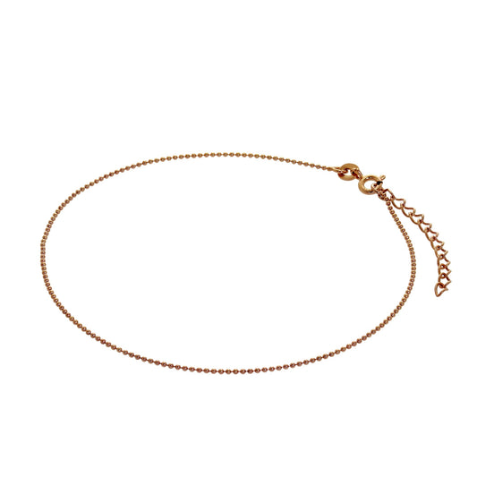 Rose Gold Plated Sterling Silver 1mm Bead Anklet 9 + 1.5 Inches