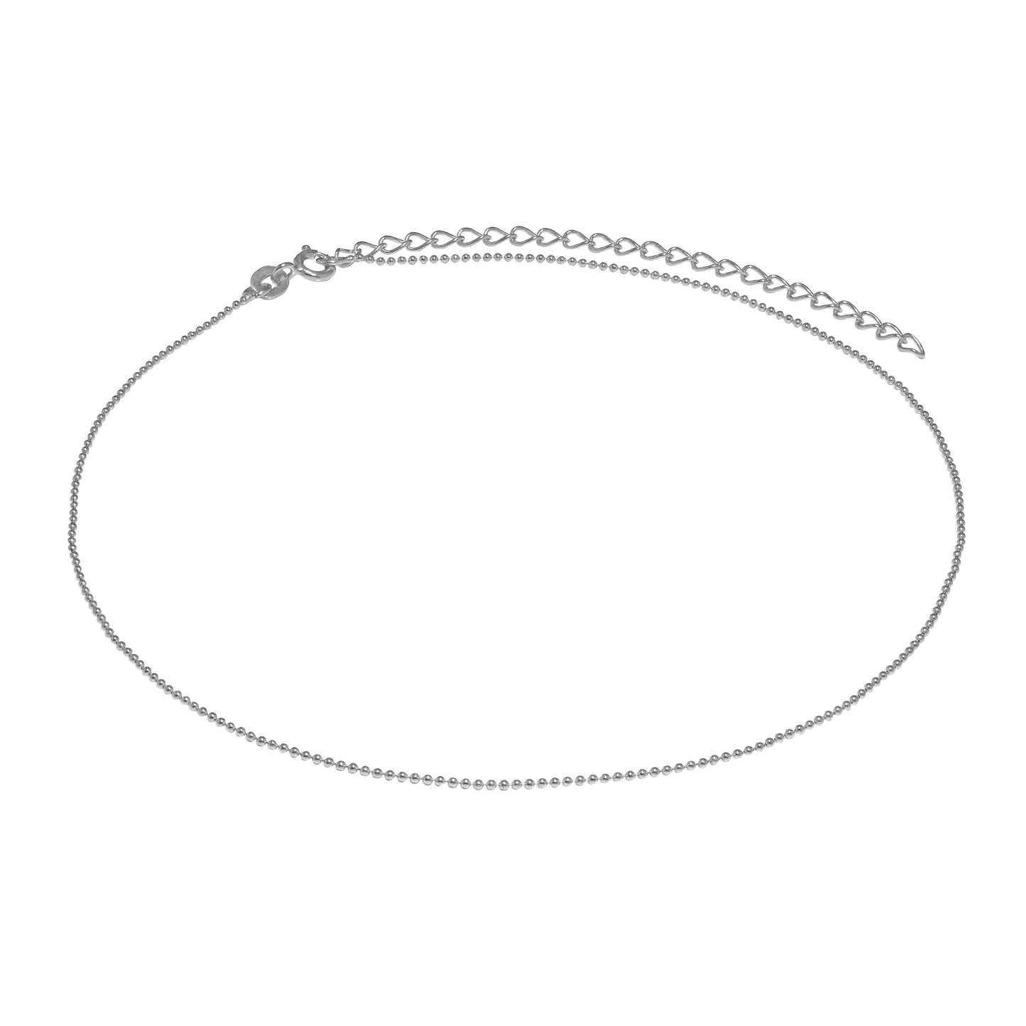 Sterling Silver 1mm Bead Chain Choker 12 + 3 Inches