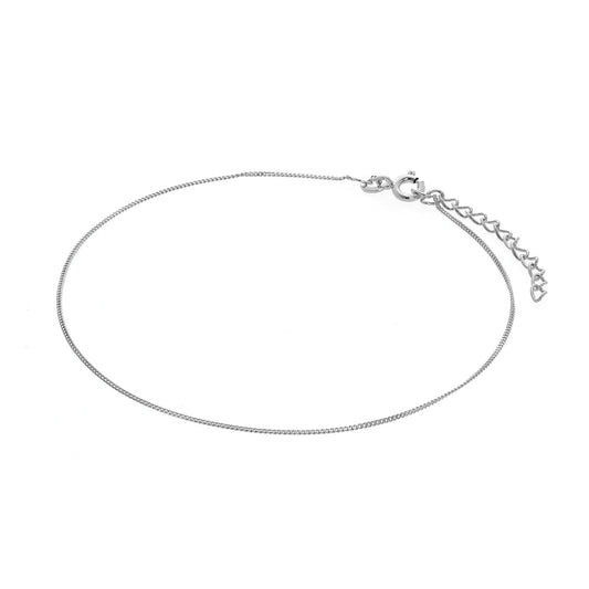 Sterling Silver Diamond Cut Curb Anklet 9 + 1.5 Inches