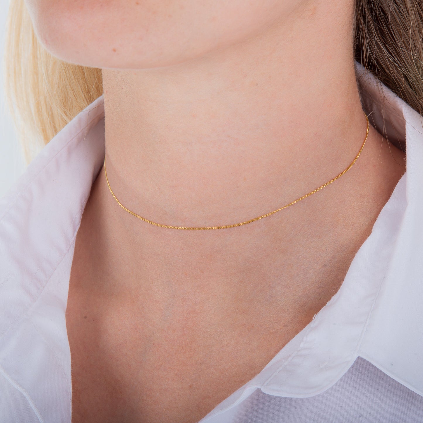 Gold Plated Sterling Silver Diamond Cut Curb Choker 12 Inch + 3 Inch Extender