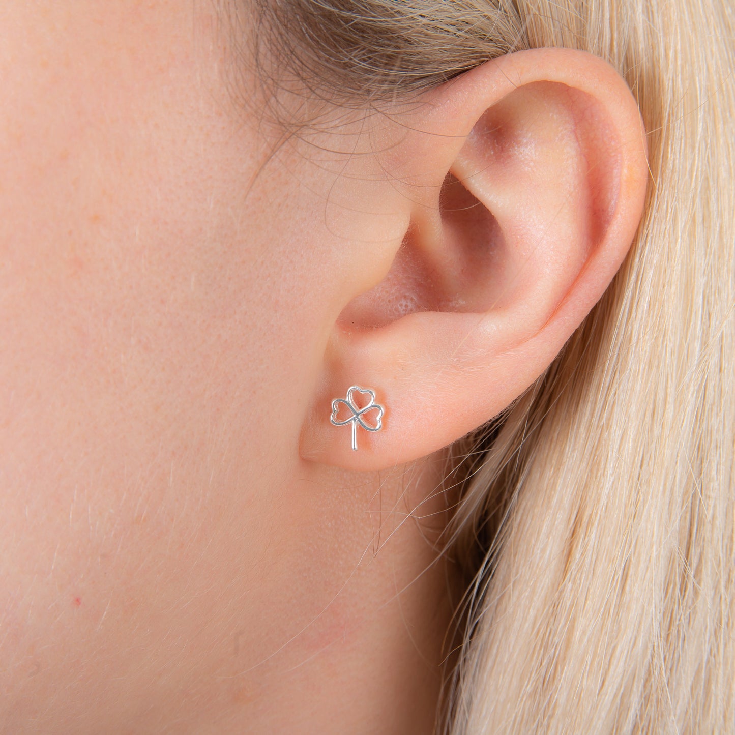 Sterling Silver 3 Clover Heart Stud Earrings