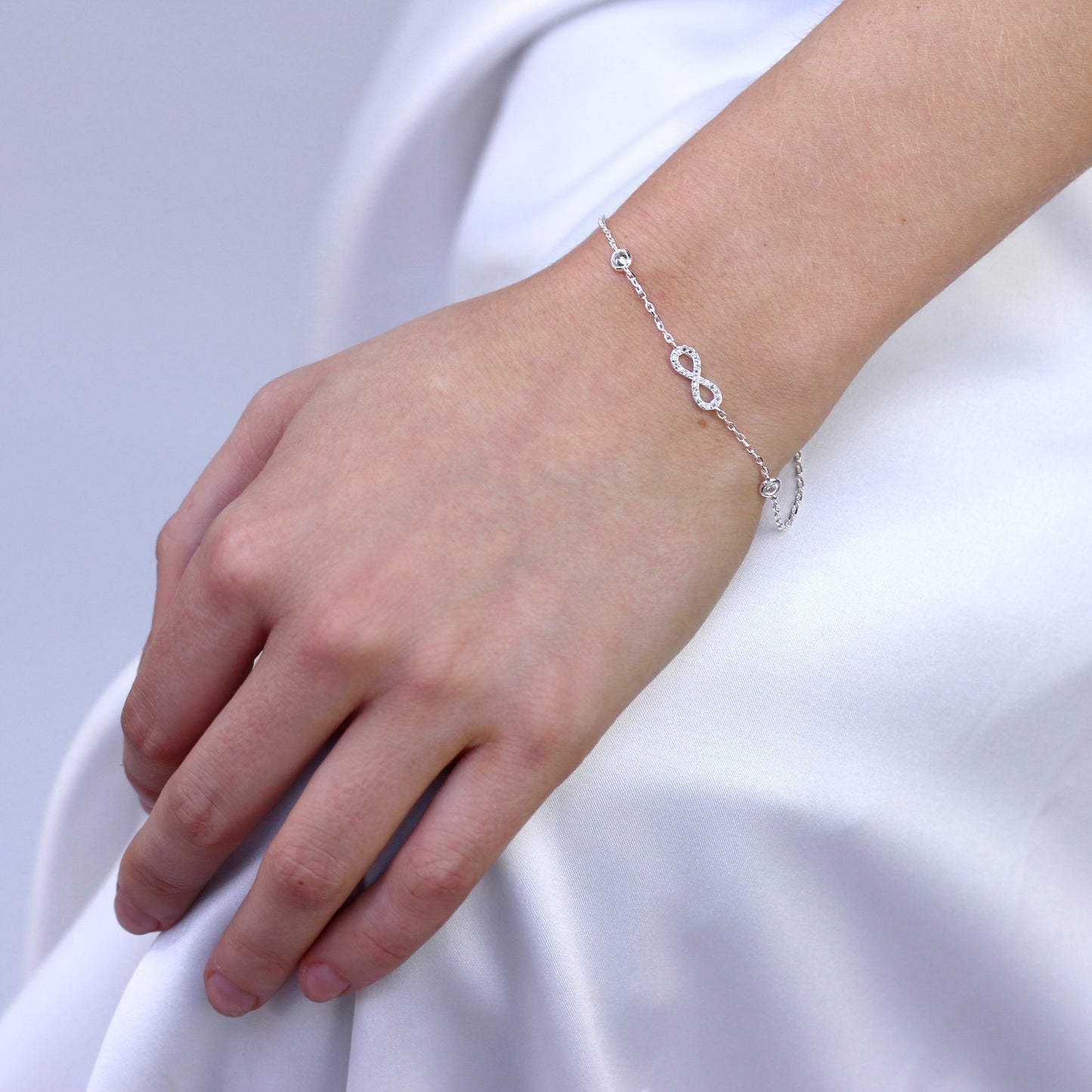 Fine Sterling Silver Infinity & Round CZ Adjustable Bracelet