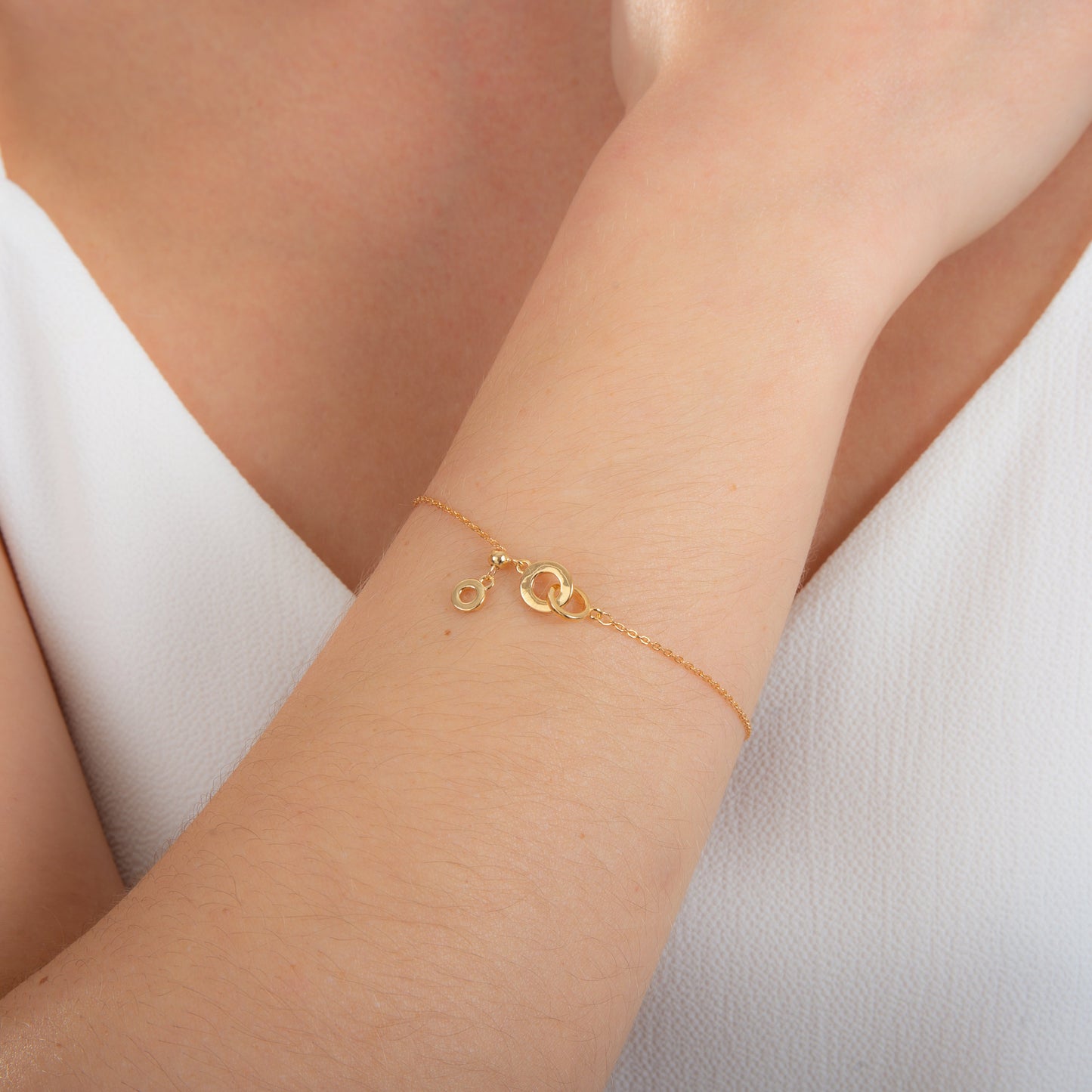 Gold Plated Sterling Silver Interlocking Karma Circles Adjustable Bracelet