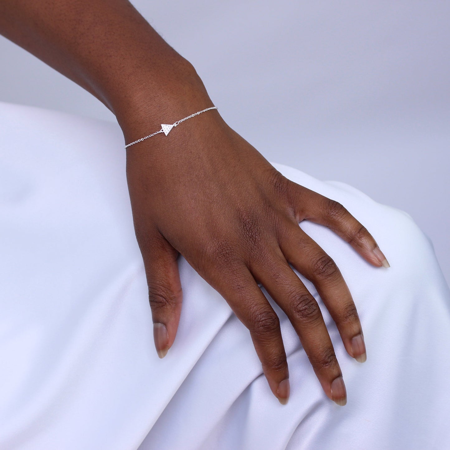 Sterling Silver Triangle Clear CZ Pave Adjustable Bracelet