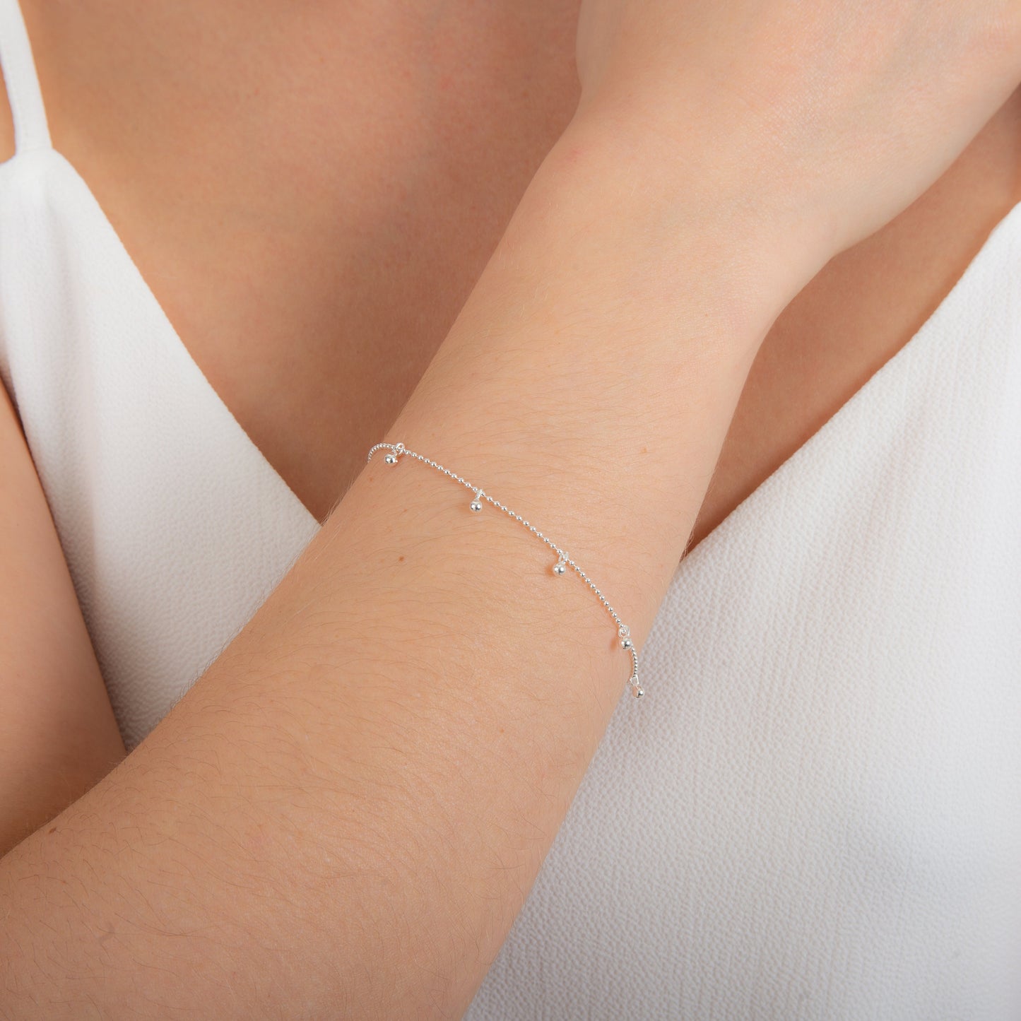 Sterling Silver Multi Ball Bobble Drop Beaded Adjustable Bracelet