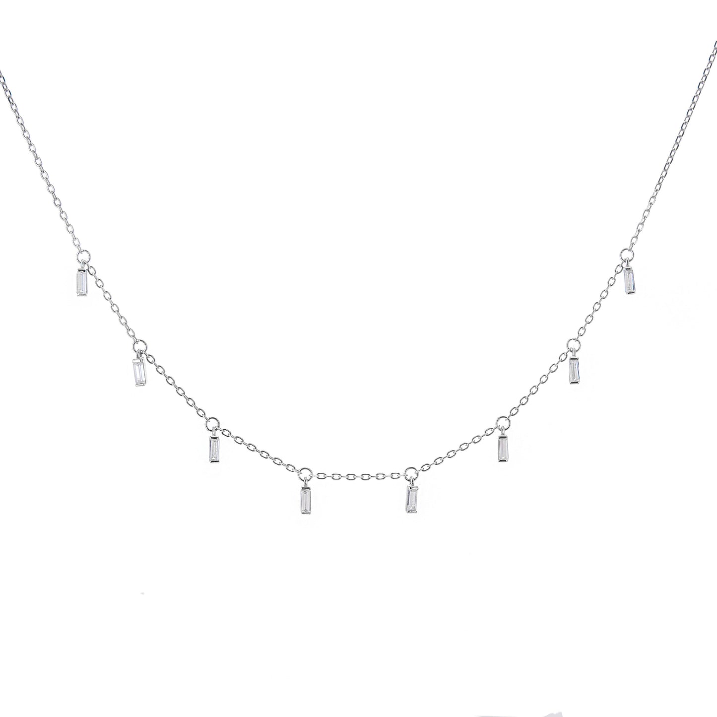 Sterling Silver Multi Tiny Baguette CZ Drop Necklace