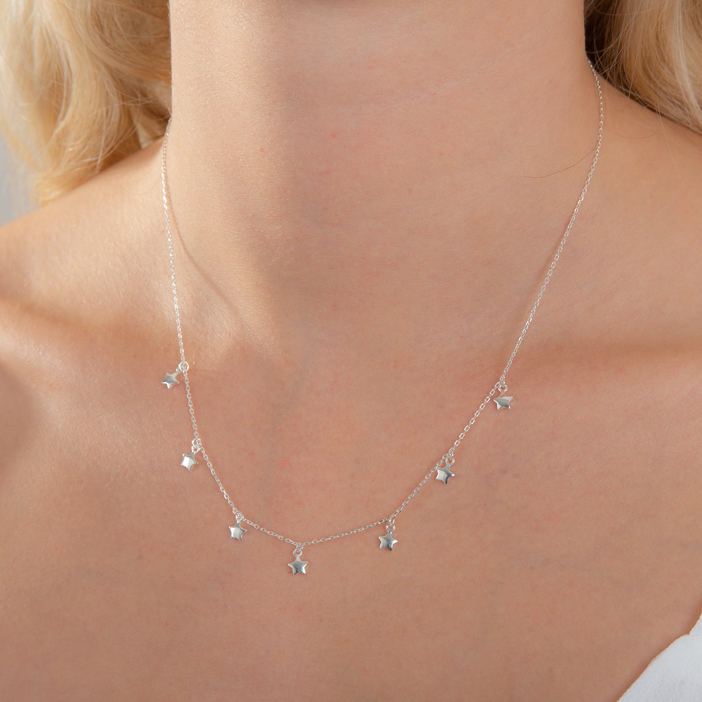 Sterling Silver Multi Star Drop Necklace