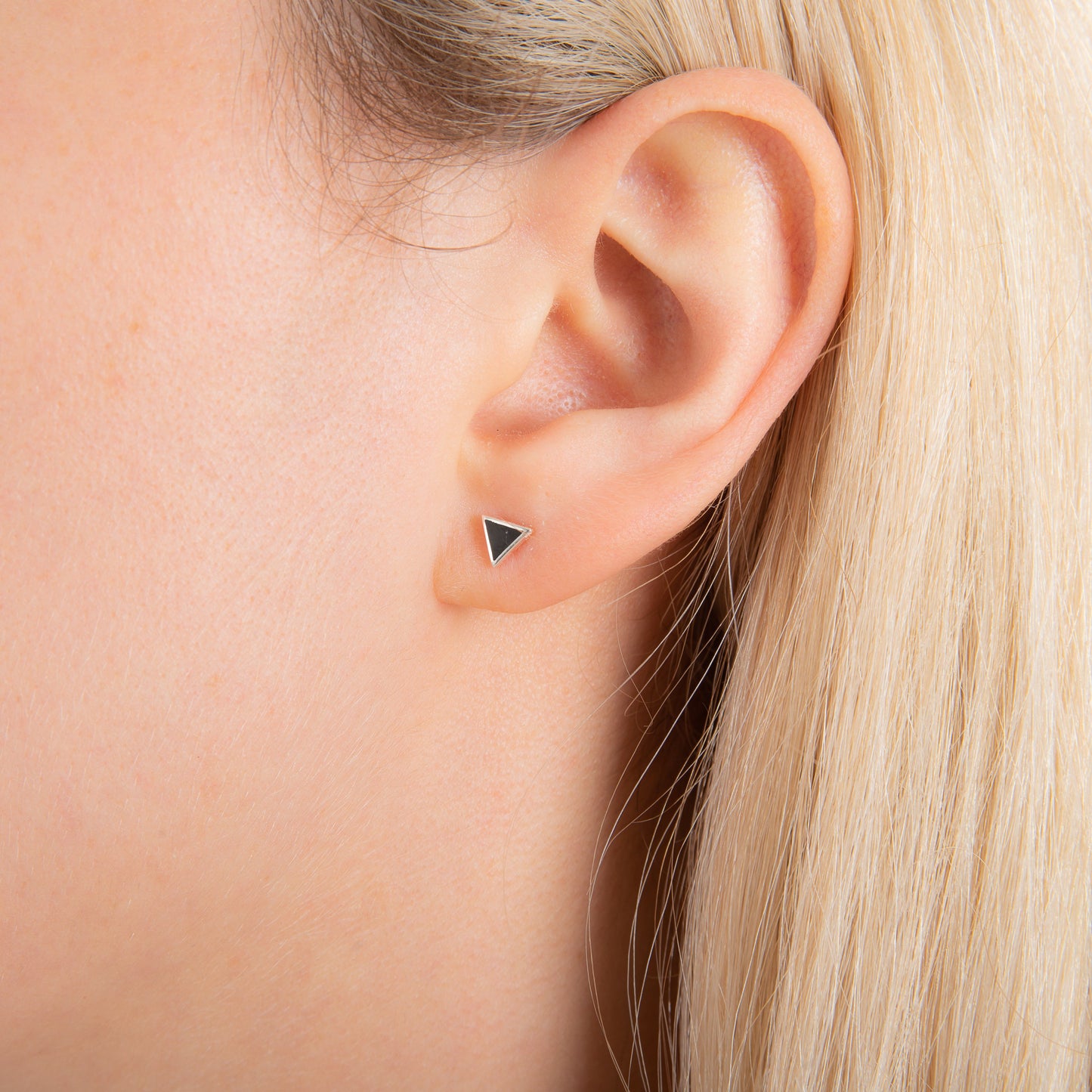 Sterling Silver Triangle Black Enamel Minimalist Stud Earrings
