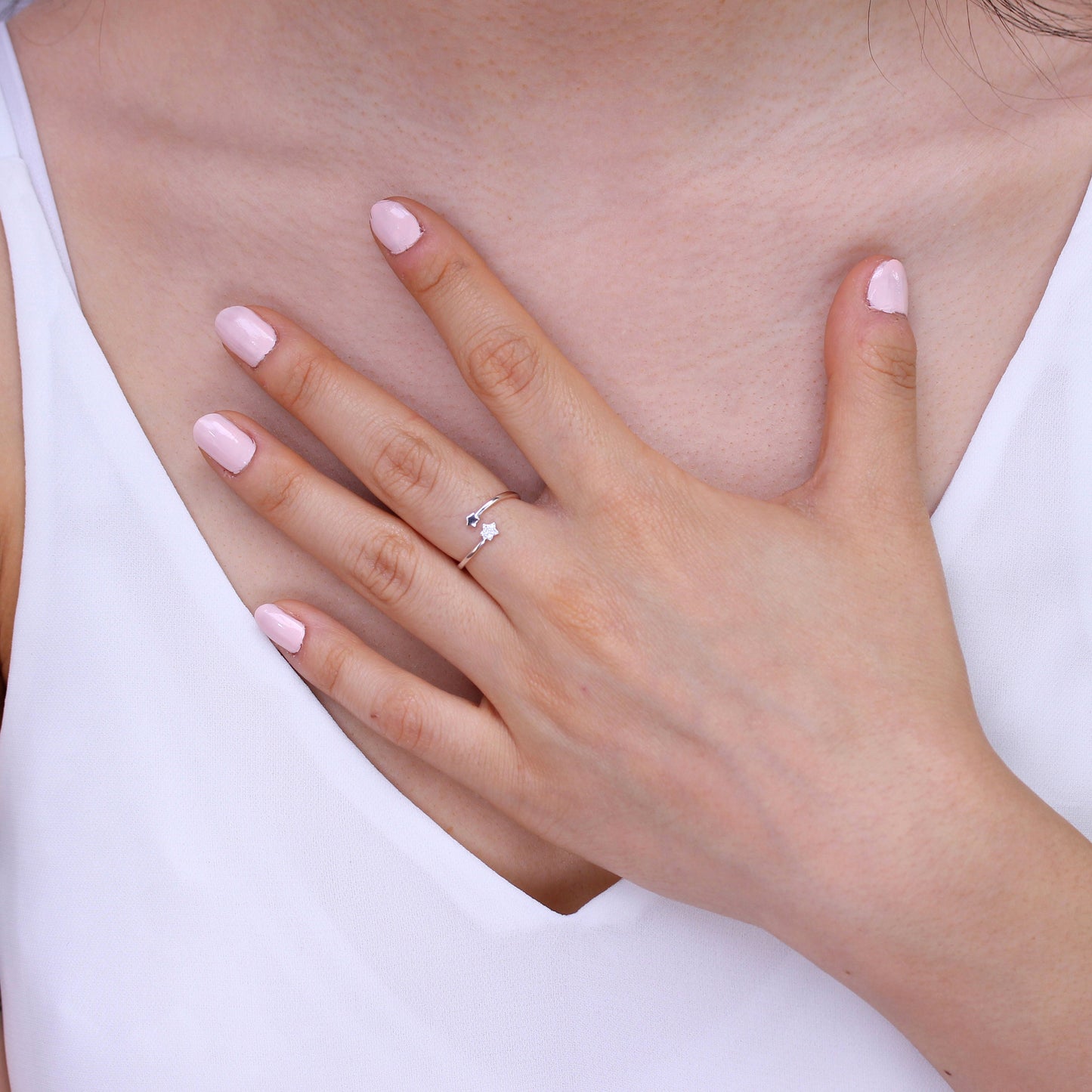 Sterling Silver Tiny Stars Clear CZ Pave Open Adjustable Ring