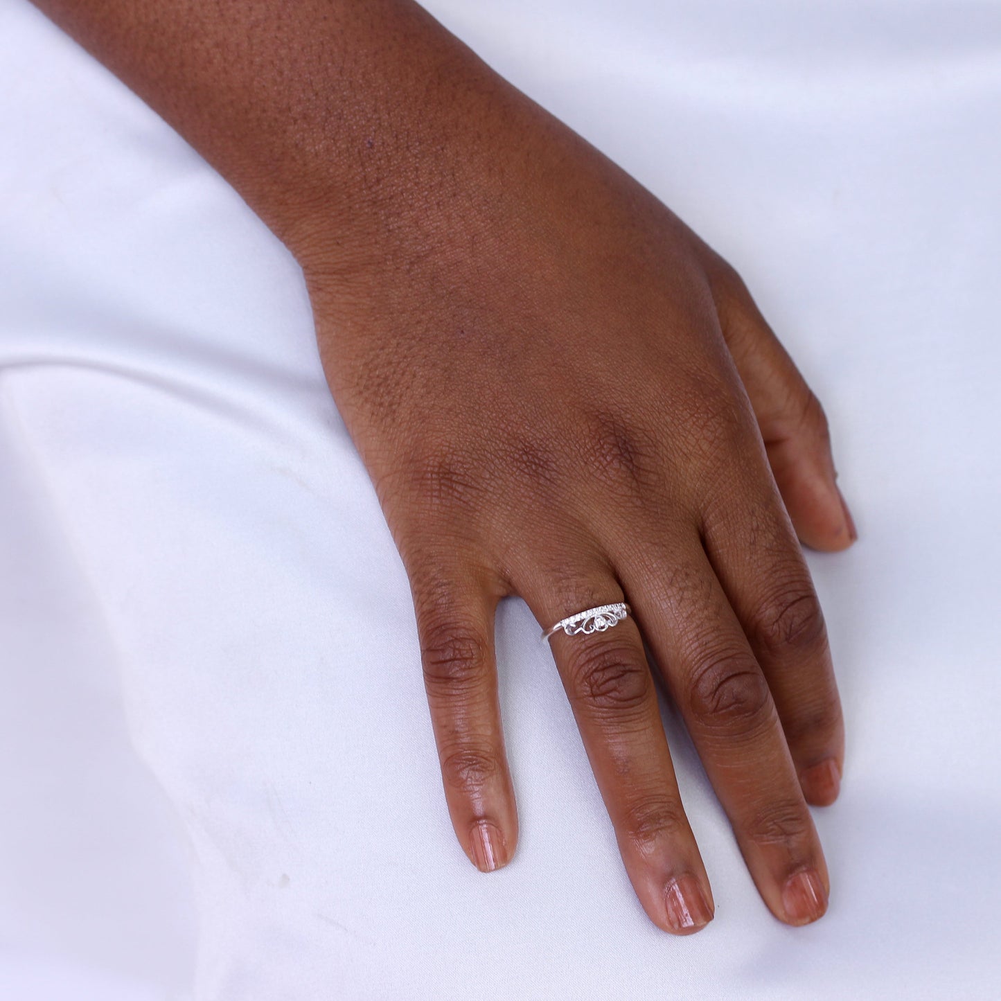 Sterling Silver Tiara Crown Clear CZ Adjustable Ring