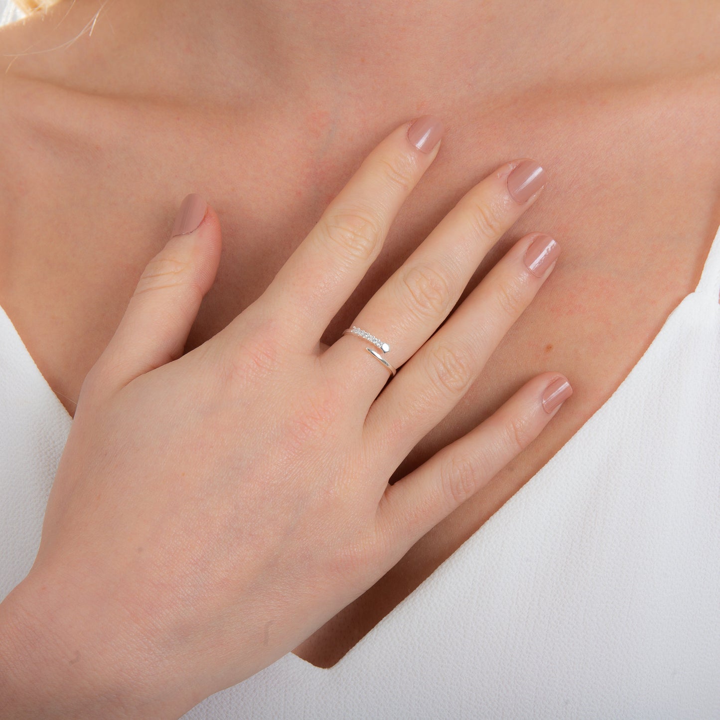 Sterling Silver Shooting Star Clear CZ Open Adjustable Ring