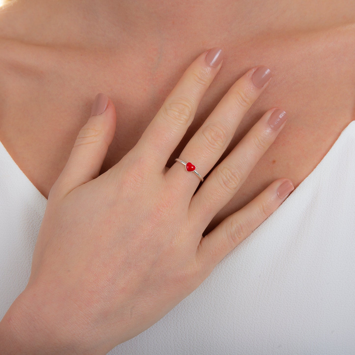 Sterling Silver Red Heart Enamel Adjustable Ring