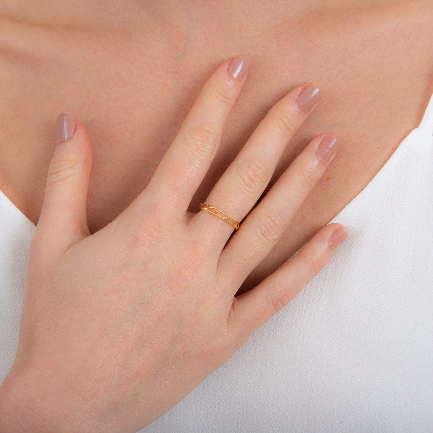 Gold Plated Sterling Silver Multi Triangle Geometric Adjustable Ring