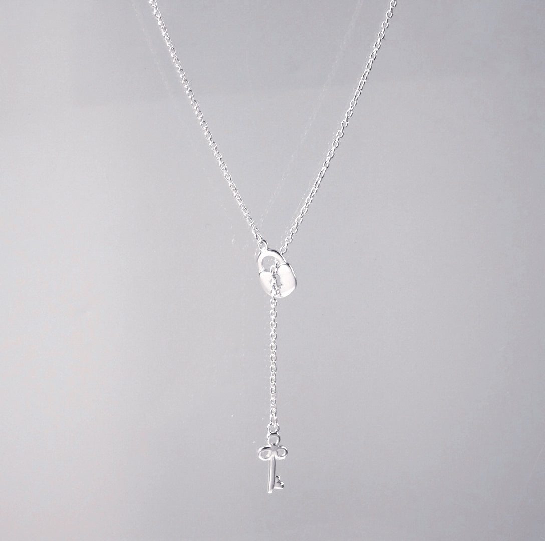 Sterling Silver Key Padlock Drop Necklace