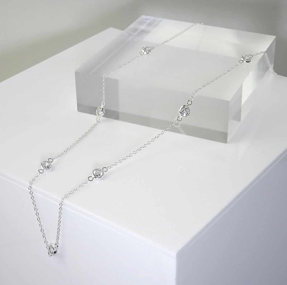 Sterling Silver Clear Multi CZ April Birthstone Necklace
