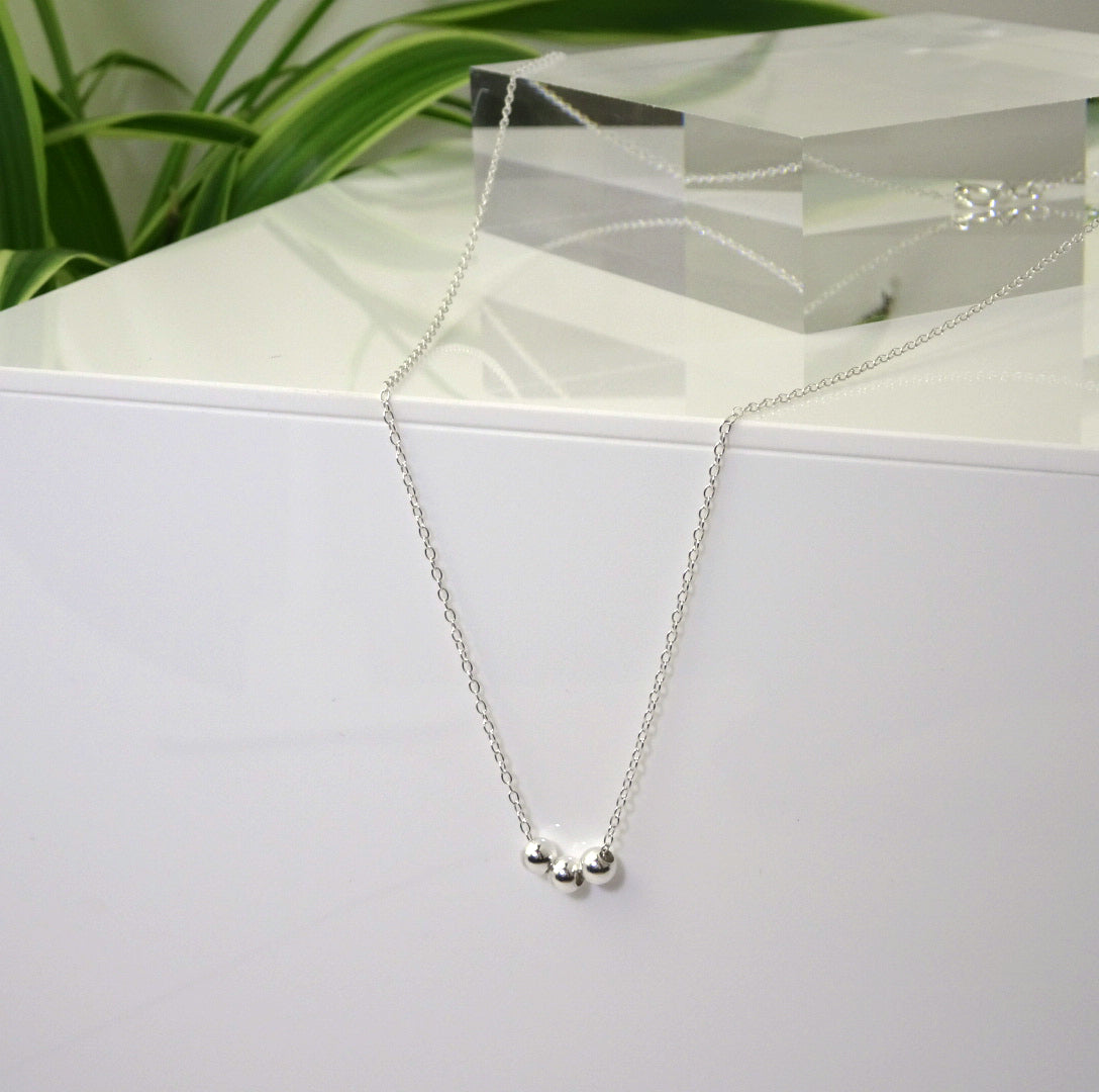 Sterling Silver Triple Sliding Ball Necklace - 18 Inches