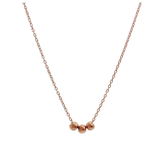 Rose Gold Plated Sterling Silver Triple Sliding Ball Necklace - 18 Inches