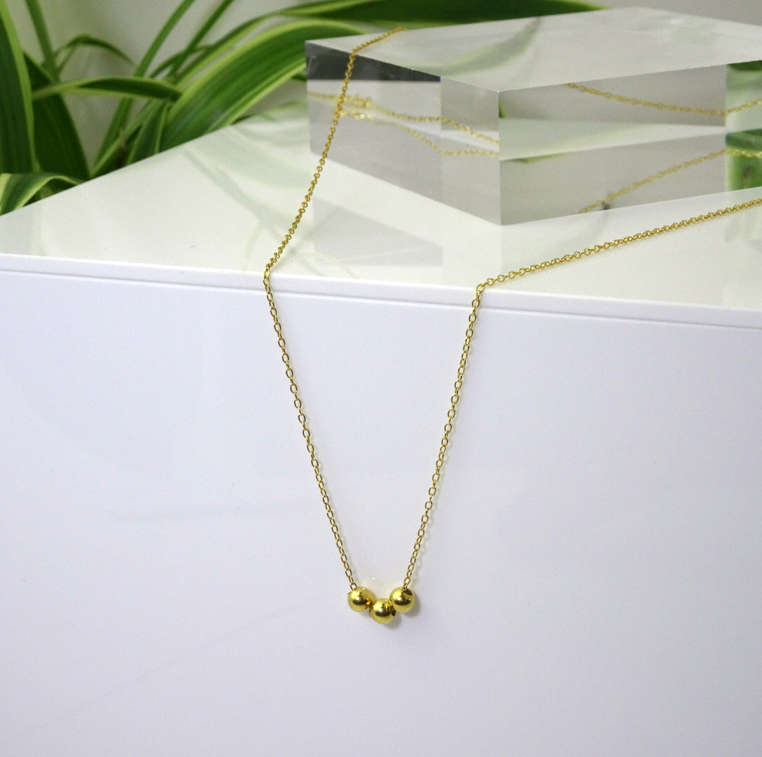 Gold Plated Sterling Silver Triple Ball Necklace 18 Inches
