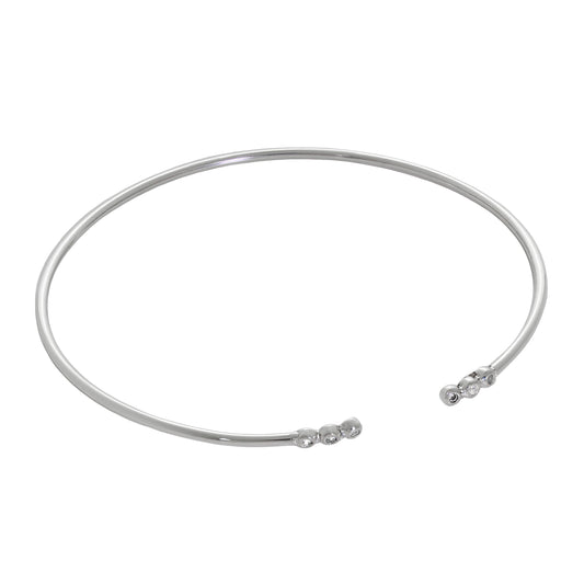 Sterling Silver Tiny Round Clear CZ Open Cuff Bangle