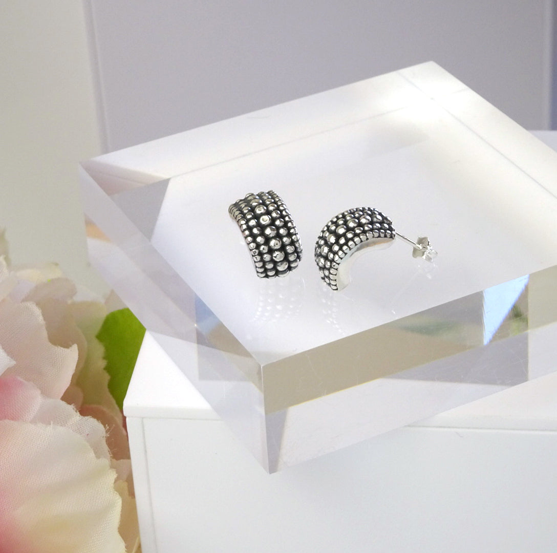 Sterling Silver Thick Oxidised Huggie Stud Earrings